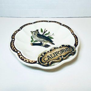 Vintage California Ceramic Owl Trinket Dish or Ashtray Souvenir Treasure Craft